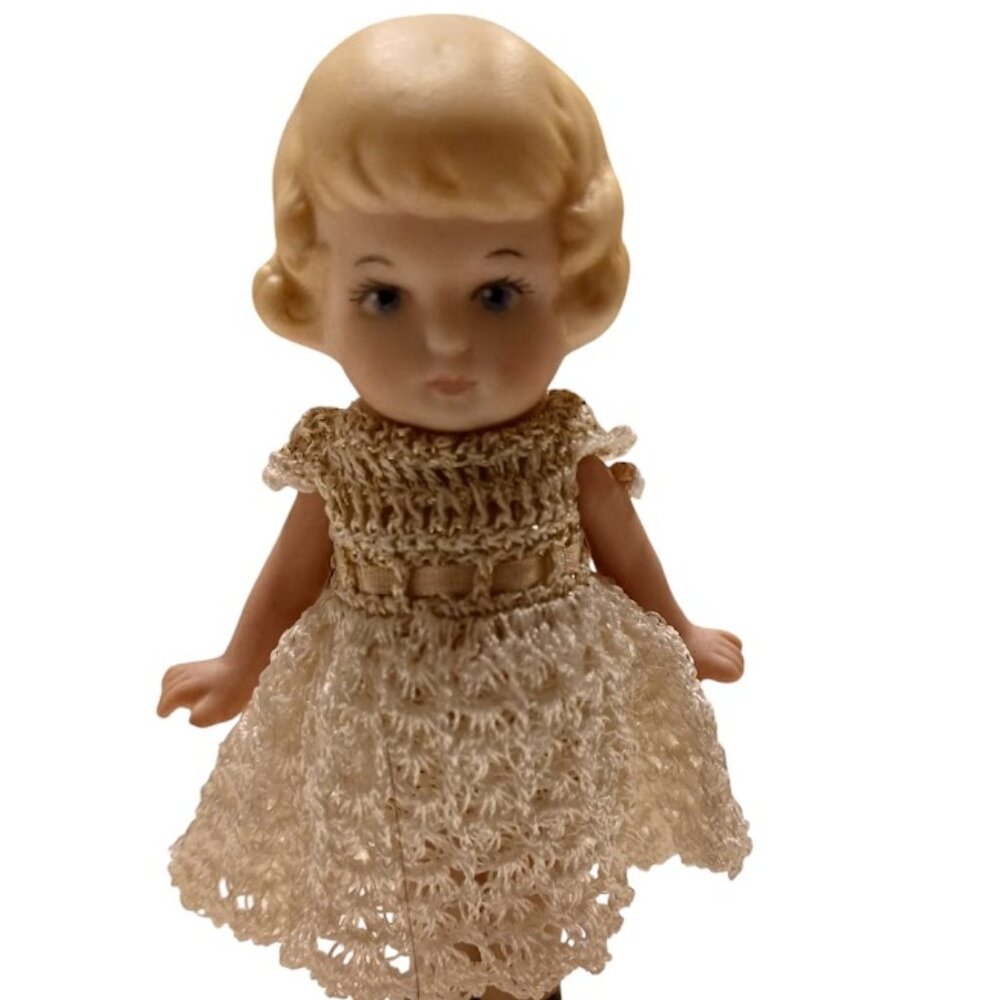 2 Vintage Bisque Jointed Dolls, 3.75", Made in Germany, In Crochet Clothes - Picture 7 of 10